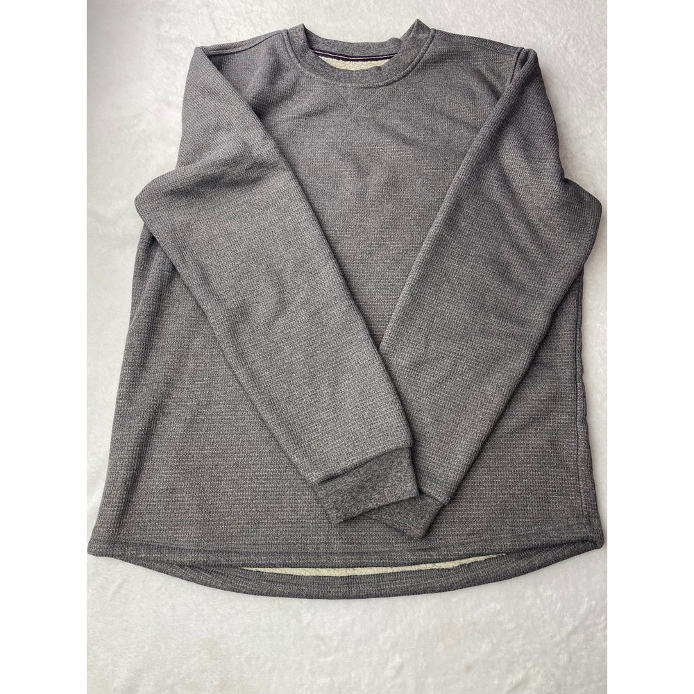 BC Clothing Heritage Mens Medium Gray Sherpa Lined Waffle Knit Crewneck Sweater